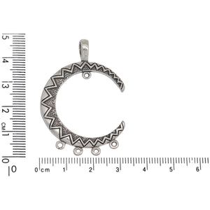 Sterling Silver, 31.7mm Width by 6.7mm Length by 45.9mm Height, Cresent Charm Holder With Bail & 5 Fix Rings. Quantity Per Pack: 1 Piece.