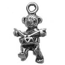 Load image into Gallery viewer, Charms. Sterling Silver, 6.9mm Width by 5.4mm Length by 12.3mm Height, Bear Playing Drum Charm. Quantity Per Pack: 1 Piece.
