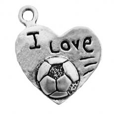 Charms. Sterling Silver, 16.1mm Width by 2.7mm Length by 18.4mm Height, "I Love Soccer" Charm. Quantity Per Pack: 1 Piece.