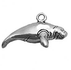 Charms. Sterling Silver, 21.4mm Width by 8.8mm Length by 12.1mm Height, Manatee Charm. Quantity Per Pack: 1 Piece.