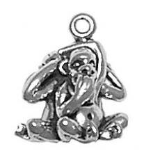 Charms. Sterling Silver, 14.3mm Width by 14.6mm Length by 15.3mm Height, Hear No Evil, See No Evil, Speak No Evil Monkeys Charm. Quantity Per Pack: 1 Piece.