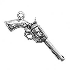 Charms. Sterling Silver, 12.9mm Width by 4.1mm Length by 30.1mm Height, Spinning Revolver Gun Charm. Quantity Per Pack: 1 Piece.