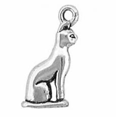 Charms. Sterling Silver, 9.7mm Width by 4.6mm Length by 20.7mm Height, Sitting Cat Charm. Quantity Per Pack: 1 Piece.