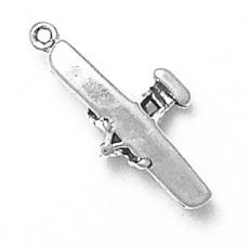 Charms. Sterling Silver, 11.6mm Width by 4.4mm Length by 25.7mm Height, Biplane Charm. Quantity Per Pack: 1 Piece.