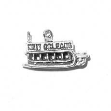 Charms. Sterling Silver, 20.4mm Width by 8.0mm Length by 11.7mm Height, New Orleans River Boat Charm. Quantity Per Pack: 1 Piece.