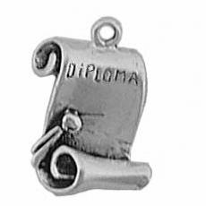 Charms. Sterling Silver, 11.9mm Width by 5.2mm Length by 15.7mm Height, Unrolled Diploma Charm. Quantity Per Pack: 1 Piece.