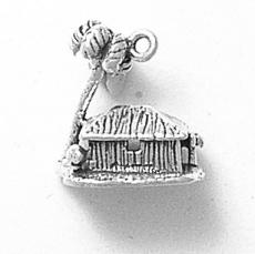 Charms. Sterling Silver, 16.3mm Width by 10.0mm Length by 16.8mm Height, Grass Shack Charm. Quantity Per Pack: 1 Piece.