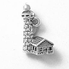 Charms. Sterling Silver, 9.5mm Width by 9.8mm Length by 18.9mm Height, Lighthouse Charm. Quantity Per Pack: 1 Piece.