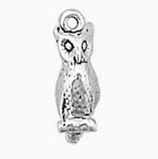 Charms. Sterling Silver, 5.0mm Width by 4.7mm Length by 16.3mm Height, Sitting Owl Charm. Quantity Per Pack: 1 Piece.