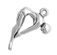 Charms. Sterling Silver, 14.3mm Width by 6.3mm Length by 20.6mm Height, Female Diver Charm. Quantity Per Pack: 1 Piece.