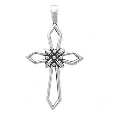 Charms. Sterling Silver, 21.9mm Width by 5.2mm Length by 39.2mm Height, Cross Pendant. Quantity Per Pack: 1 Piece.