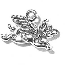 Charms. Sterling Silver, 16.9mm Width by 9.0mm Length by 11.3mm Height, Flying Pig Charm. Quantity Per Pack: 1 Piece.