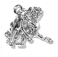 Charms. Sterling Silver, 14.7mm Width by 8.6mm Length by 13.8mm Height, Dog With Child Charm. Quantity Per Pack: 1 Piece.