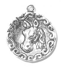 Charms. Sterling Silver, 19.5mm Width by 4.9mm Length by 22.2mm Height, Plate With Horse Head Charm. Quantity Per Pack: 1 Piece.