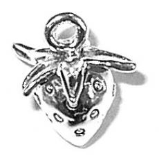 Charms. Sterling Silver, 10.9mm Width by 11.6mm Length by 13.6mm Height, Stawberry Charm. Quantity Per Pack: 1 Piece.