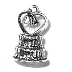 Charms. Sterling Silver, 10.7mm Width by 10.6mm Length by 16.9mm Height, Wedding Cake Charm. Quantity Per Pack: 1 Piece.