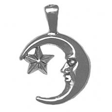 Charms. Sterling Silver, 19.1mm Width by 4.9mm Length by 27.5mm Height, Moon With Star Pendant. Quantity Per Pack: 1 Piece.