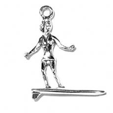 Charms. Sterling Silver, 19.2mm Width by 4.2mm Length by 22.5mm Height, Female Surfer Charm. Quantity Per Pack: 1 Piece.