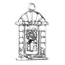 Charms. Sterling Silver, 13.5mm Width by 3.5mm Length by 22.9mm Height, Door With Wreath Charm. Quantity Per Pack: 1 Piece.