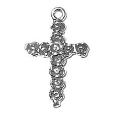 Charms. Sterling Silver, 14.2mm Width by 3.0mm Length by 21.2mm Height, Cross Of Roses Charm. Quantity Per Pack: 1 Piece.