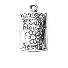 Charms. Sterling Silver, 11.1mm Width by 3.7mm Length by 18.8mm Height, Sunflower Seed Packet Charm. Quantity Per Pack: 1 Piece.