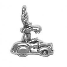 Charms. Sterling Silver, 7.6mm Width by 11.7mm Length by 13.5mm Height, Moose Driving a Car Charm. Quantity Per Pack: 1 Piece.