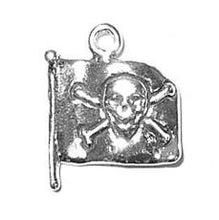 Load image into Gallery viewer, Charms. Sterling Silver, 13.7mm Width by 3.0mm Length by 16.5mm Height, Pirate Flag Charm. Quantity Per Pack: 1 Piece.
