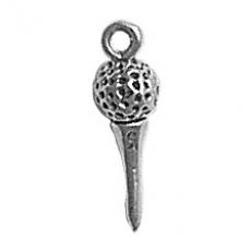 Charms. Sterling Silver, 5.1mm Width by 5.4mm Length by 16.7mm Height, Golf Ball on Tee Charm. Quantity Per Pack: 1 Piece.