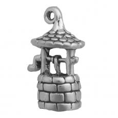 Charms. Sterling Silver, 12.8mm Width by 9.9mm Length by 20.2mm Height, Wishing Well Charm. Quantity Per Pack: 1 Piece.