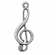 Charms. Sterling Silver, 9.8mm Width by 1.7mm Length by 25.5mm Height, Treble Clef Charm. Quantity Per Pack: 1 Piece.