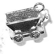 Charms. Sterling Silver, 13.7mm Width by 9.6mm Length by 11.4mm Height, Ore Cart Charm. Quantity Per Pack: 1 Piece.