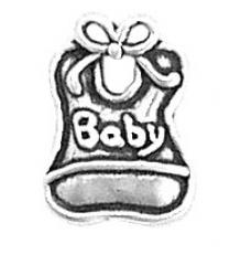 Charms. Sterling Silver, 11.3mm Width by 2.5mm Length by 15.3mm Height, Baby Bib Charm. Quantity Per Pack: 1 Piece.