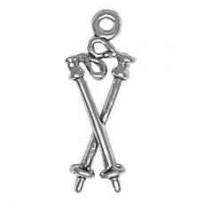 Charms. Sterling Silver, 10.4mm Width by 3.6mm Length by 25.3mm Height, Ski Poles Charm. Quantity Per Pack: 1 Piece.