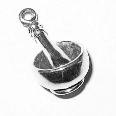 Charms. Sterling Silver, 12.8mm Width by 18.4mm Length by 15.7mm Height, Mortar and Pestle Charm. Quantity Per Pack: 1 Piece.