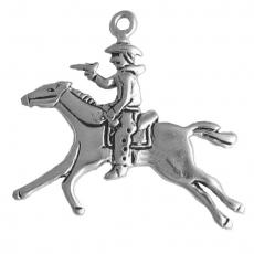 Charms. Sterling Silver, 28.2mm Width by 2.3mm Length by 15.3mm Height, Cowboy on Horse Charm. Quantity Per Pack: 1 Piece.