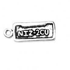 Charms. Sterling Silver, 7.1mm Width by 1.6mm Length by 18.7mm Height, NIZ-2CU (Nice To See You) Vanity Charm. Quantity Per Pack: 1 Piece.