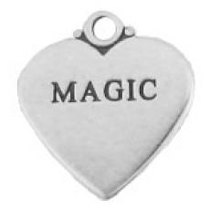Charms. Sterling Silver, 17.1mm Width by 1.0mm Length by 18.2mm Height, "Magic" Heart Charm. Quantity Per Pack: 1 Piece.