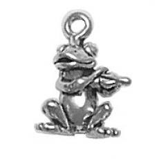 Charms. Sterling Silver, 10.5mm Width by 5.8mm Length by 13.7mm Height, Frog Playing Violin Charm. Quantity Per Pack: 1 Piece.