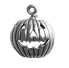 Charms. Sterling Silver, 12.9mm Width by 5.6mm Length by 15.2mm Height, Jack-O-Lantern Charm. Quantity Per Pack: 1 Piece.