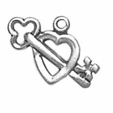 Charms. Sterling Silver, 18.3mm Width by 1.6mm Length by 12.4mm Height, Heart With Key Charm. Quantity Per Pack: 1 Piece.