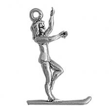 Charms. Sterling Silver, 18.2mm Width by 7.3mm Length by 25.4mm Height, Female Water Skier Charm. Quantity Per Pack: 1 Piece.