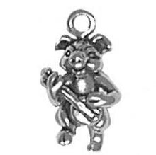 Load image into Gallery viewer, Charms. Sterling Silver, 8.6mm Width by 6.8mm Length by 16.4mm Height, Pig Playing Banjo Charm. Quantity Per Pack: 1 Piece.
