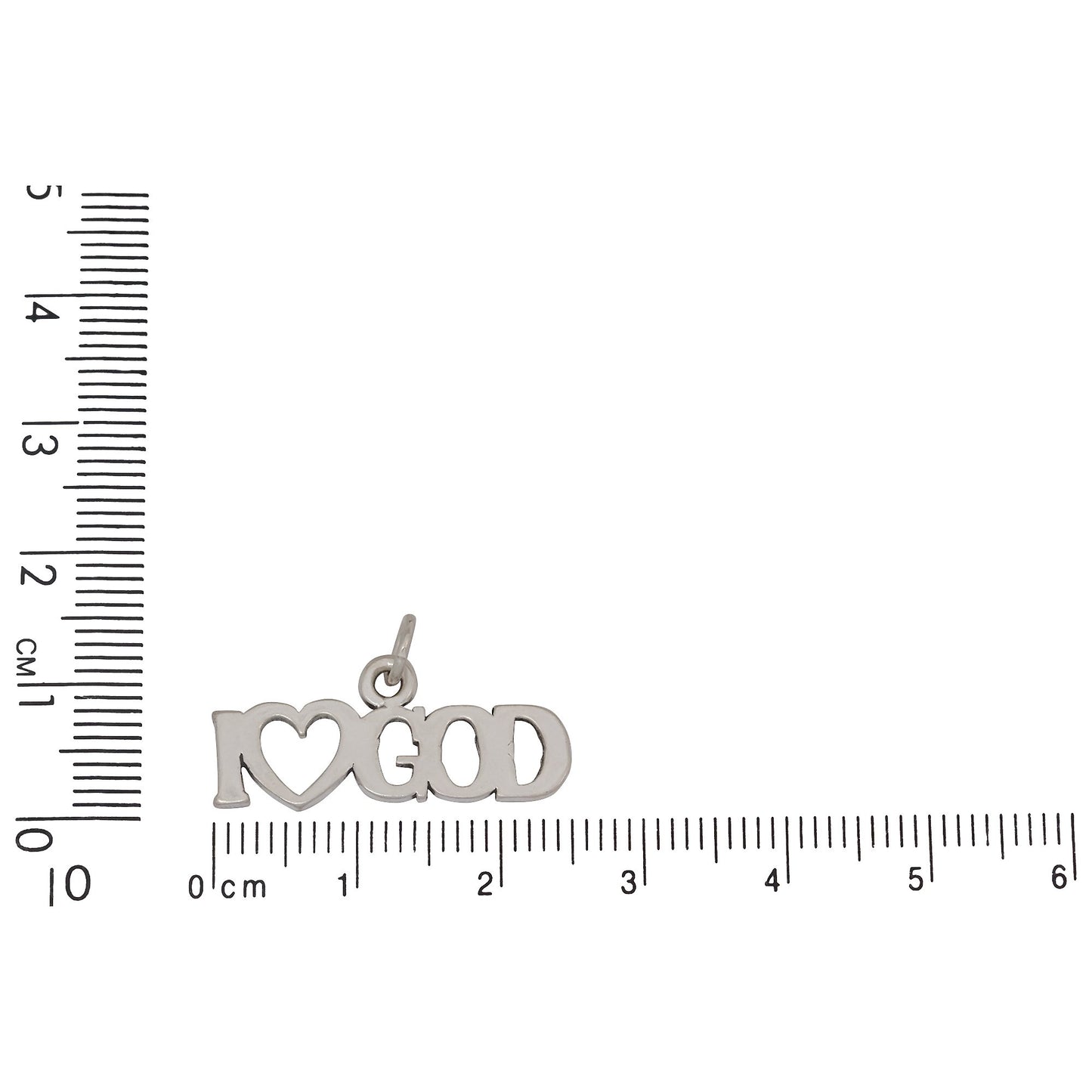 Sterling Silver, 25.2mm Width by 1.1mm Length by 11.0mm Height, "I Love God" Charm. Quantity Per Pack: 1 Piece.