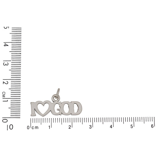 Sterling Silver, 25.2mm Width by 1.1mm Length by 11.0mm Height, "I Love God" Charm. Quantity Per Pack: 1 Piece.