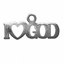 Load image into Gallery viewer, Charms. Sterling Silver, 25.2mm Width by 1.1mm Length by 11.0mm Height, &quot;I Love God&quot; Charm. Quantity Per Pack: 1 Piece.
