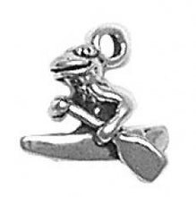 Load image into Gallery viewer, Charms. Sterling Silver, 11.7mm Width by 7.1mm Length by 11.8mm Height, Frog Rowing Canoe Charm. Quantity Per Pack: 1 Piece.
