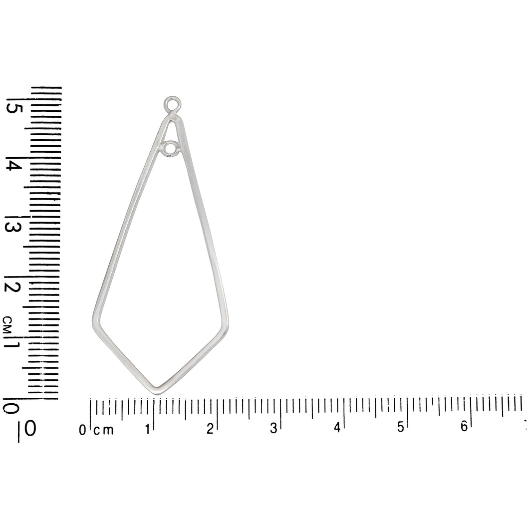 Sterling Silver, 21.0mm Width by 49.4mm Length, Kite Chandelier With 2.8mm Width / Length Smooth Fix Ring on the top of inside and outside of the Chandelier. Quantity Per Pack: 6 Pieces.