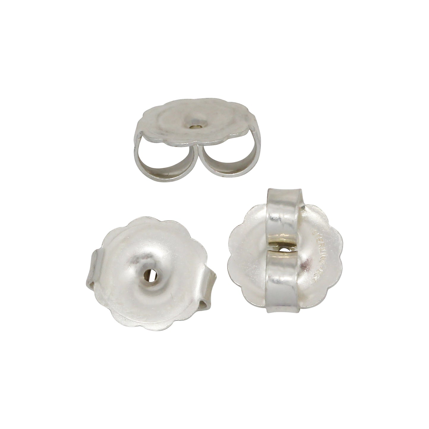 Sterling Silver, 8.8mm Width by 9.6mm Length by 4.6mm Height, Ear Nut. Quantity Per Pack: 8 Pieces.