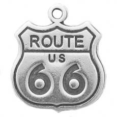 Charms. Sterling Silver, 15.5mm Width by 1.0mm Length by 17.6mm Height, Route 66 Road Sign Charm. Quantity Per Pack: 1 Piece.