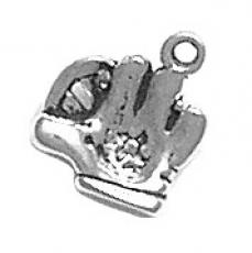 Charms. Sterling Silver, 10.3mm Width by 3.9mm Length by 12.2mm Height, Catcher's Mitt Charm. Quantity Per Pack: 1 Piece.